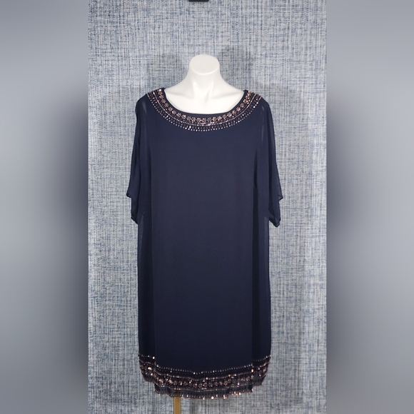 Navy Dress with Embellished Neckline - Picture 1 of 7